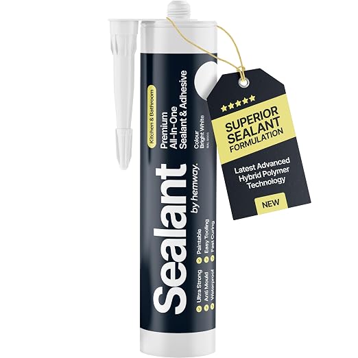 Bright White Kitchen Bathroom Hybrid Polymer Sealant Adhesive 13.1oz All in One by Hemway