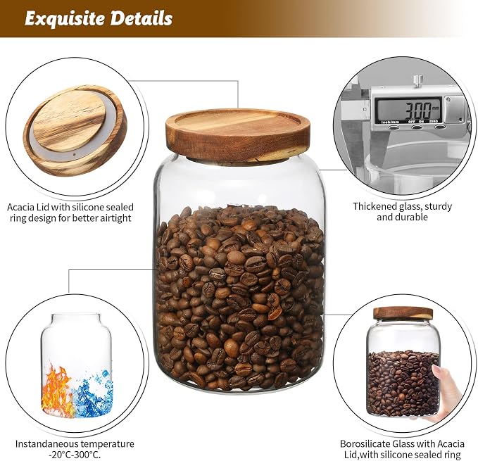 Glass Coffee Storage Jar with Lids Scoop Round Glass Coffee Ground Containers - Image 7
