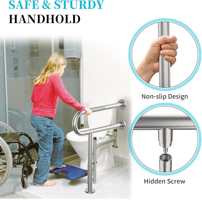 Toilet Support Rail 23.4X 28 Inch, Munzong Anti-Slip Satin Brushed Nickel - Image 5