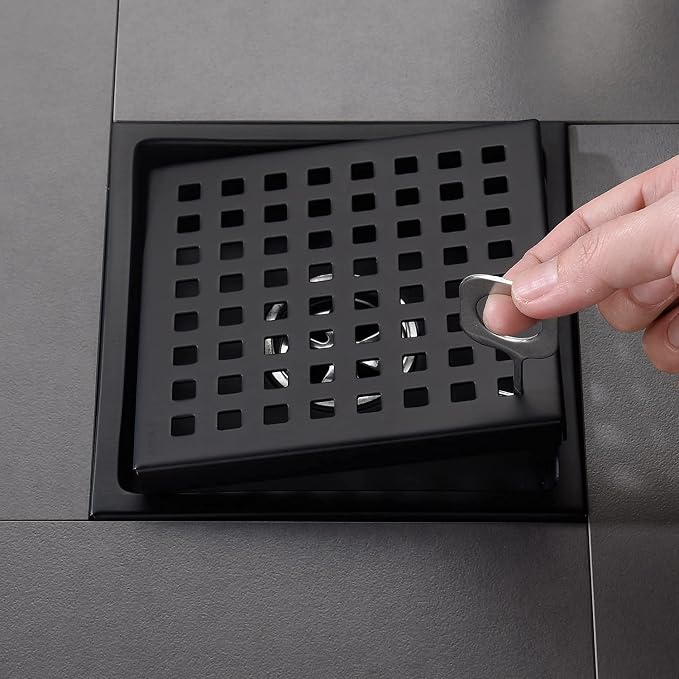 6 Inch Square Shower Floor Drain Black Matte, Grille - Image 3