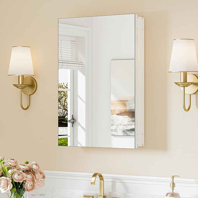 Keonjinn 16 x 24 Inch White Medicine Cabinet Mirror, Assembly Required by Keonjinn