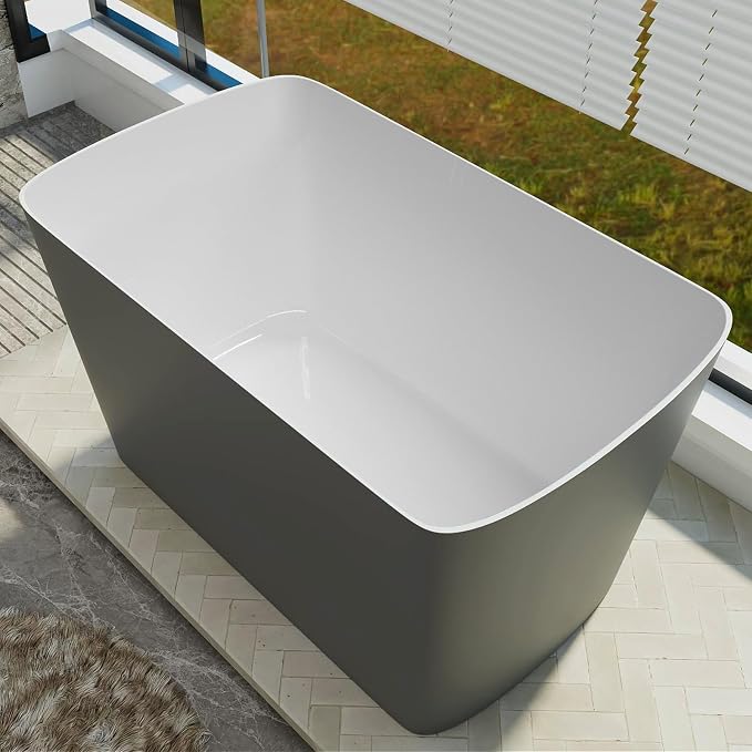 47" Lucite Acrylic Freestanding Bathtub，Square Shape Janpanese Soaking Tub by Mokleba