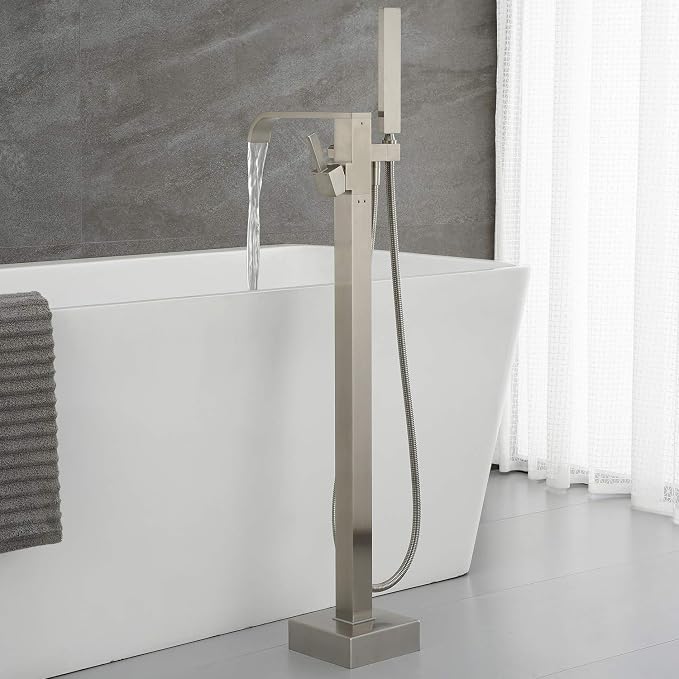 Freestanding Bathtub Faucet Tub Filler Brushed Nickel Floor Mount Faucets Brass - Image 3