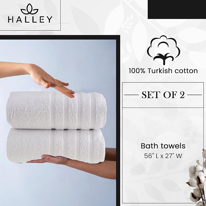 HALLEY Turkish 2 Pack Premium Bath Towels 650 GSM Highly Absorbent Super Soft - Image 2