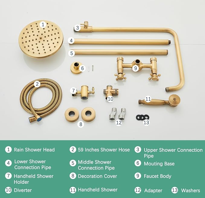 Antique Brass Shower System Bathroom Shower Faucet Set - Image 8