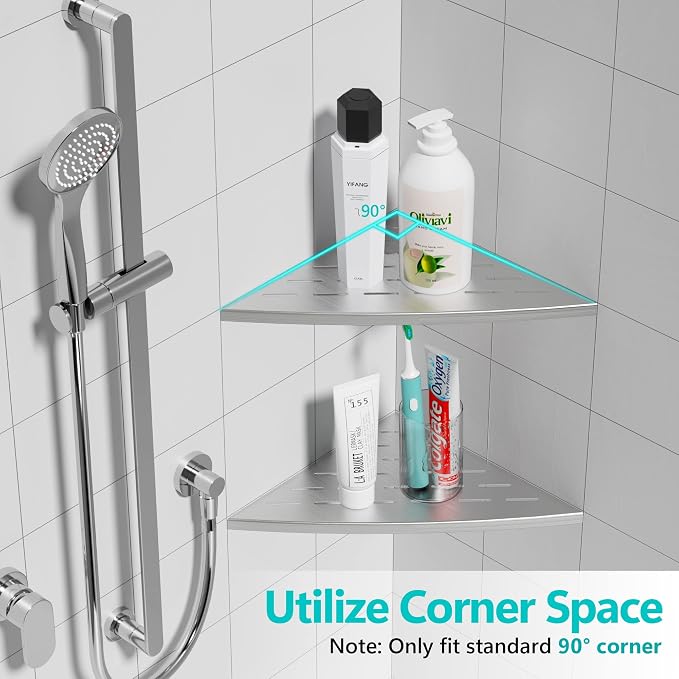 Corner Shower Shelf Brushed Nickel, 304 Stainless Steel 11.5” Recessed Corner - Image 6