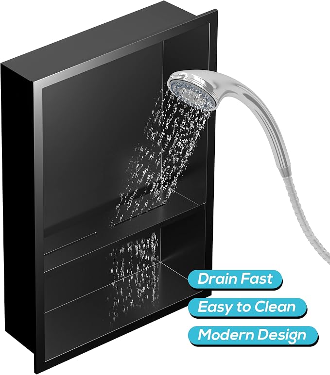 Stainless Steel Shower Niche 18" X 12", No Tile Needed Wall Niche Double Shelves - Image 6