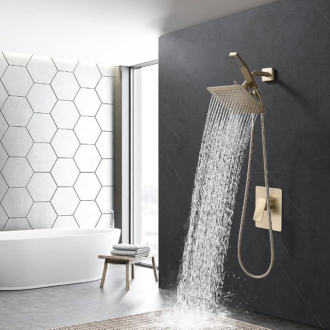 All Metal Shower Faucet Set, Dual Square Shower Head System - Image 7