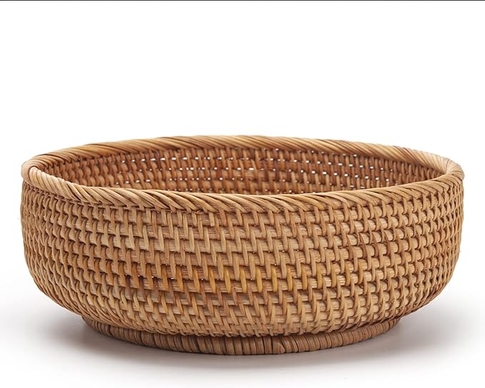 Round Rattan Fruit Baskets Woven Storage Bowls Key Holder Stackable - Image 4