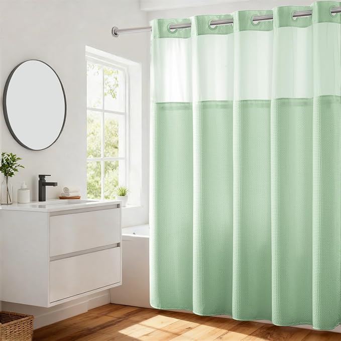River Dream Heavyweight No Hooks Required Dotted Waffle Weave Shower Curtain - by RiverDream