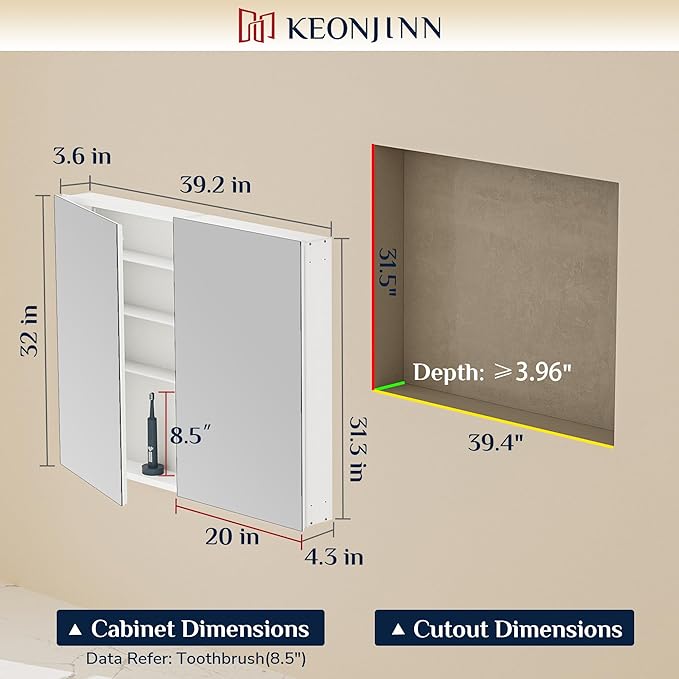 Keonjinn 40 x 32 Inch Large Medicine Cabinet - Image 2
