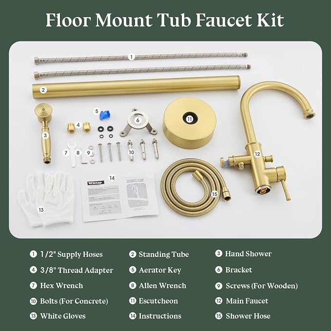 Free Standing Tub Faucet, Wintap Classic Freestanding Bathtub Faucet - Image 8