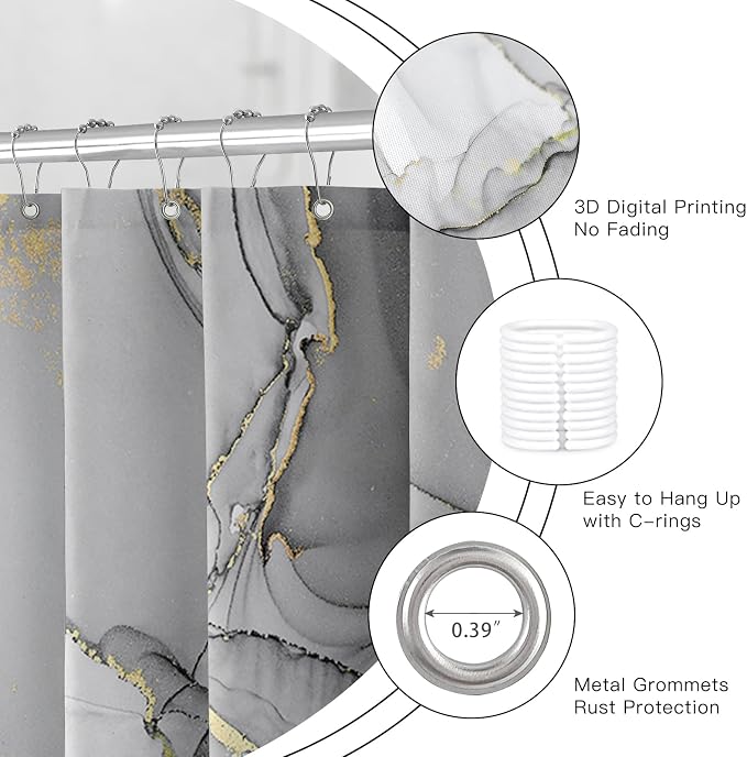 Extra Wide Marble Shower Curtain 108 x 72, Modern Luxury 108 inch Long Shower - Image 5