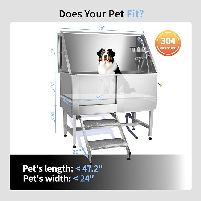 Dog Washing Station 50" Stainless Steel Dog Bathing Station - Image 2