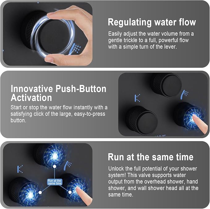 Modern Push Button 3 Way Thermostatic Shower Valve, Concealed Multi Function - Image 2
