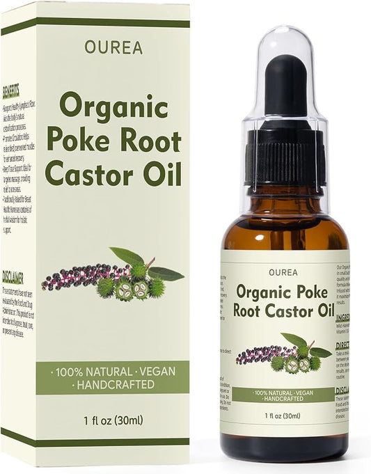 Organic Poke Root Castor Oil – 1 Fl Oz Natural Lymphatic Support Massage Oil by Ourea