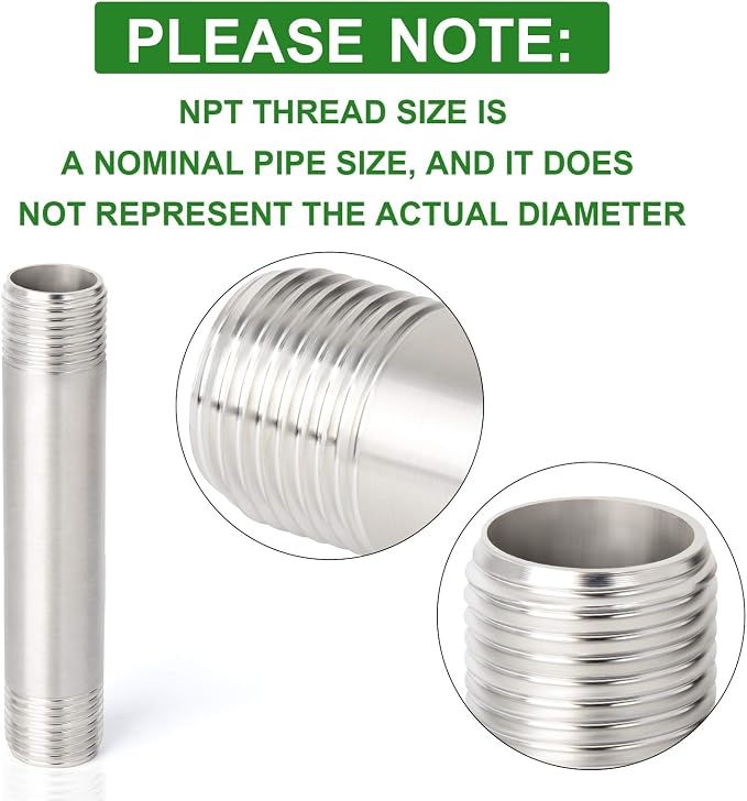 TAISHER 2PCS Stainless Steel Pipe Fittings, 1/2" NPT x 1/2" NPT Male Threaded - Image 3