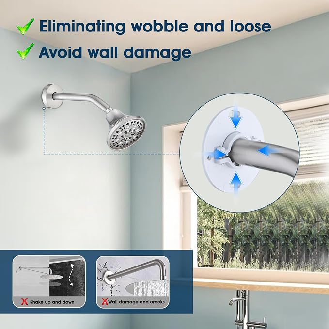 8 Inch Shower Arm with Flange and Stabilizer Bracket, Wall Mounted Shower Pipe - Image 2
