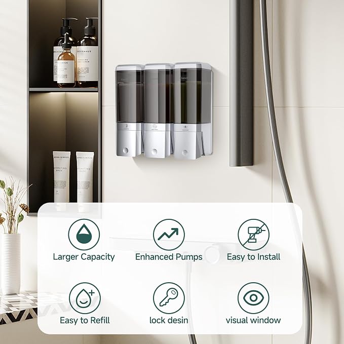 Shampoo and Conditioner Dispenser Wall Mounted No Drill, Shower Soap Dispenser - Image 2