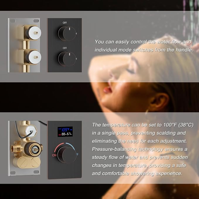 Temperature Display Oil Rubbed Bronze Shower System, Push Button Shower Faucet - Image 8