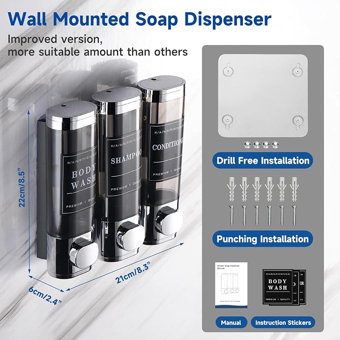 Shower Soap Dispenser Wall Mounted No Drill Shampoo Dispenser - Image 5