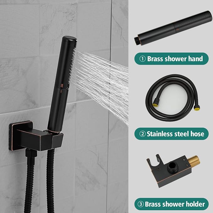 Hoimpro 12 Inch Shower Rain Head Shower System Faucet Set 2 in 1 Handheld - Image 8