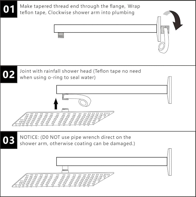 Voolan 16" Square Shower Arm - Image 5