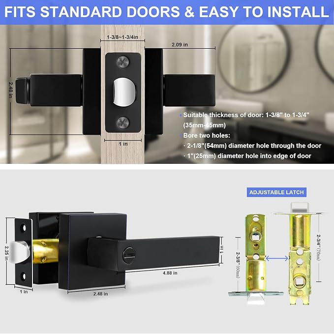 Privacy Door Levers, 10 Pack Matte Black Door Handles Heavy Duty Bed and Bath - Image 4