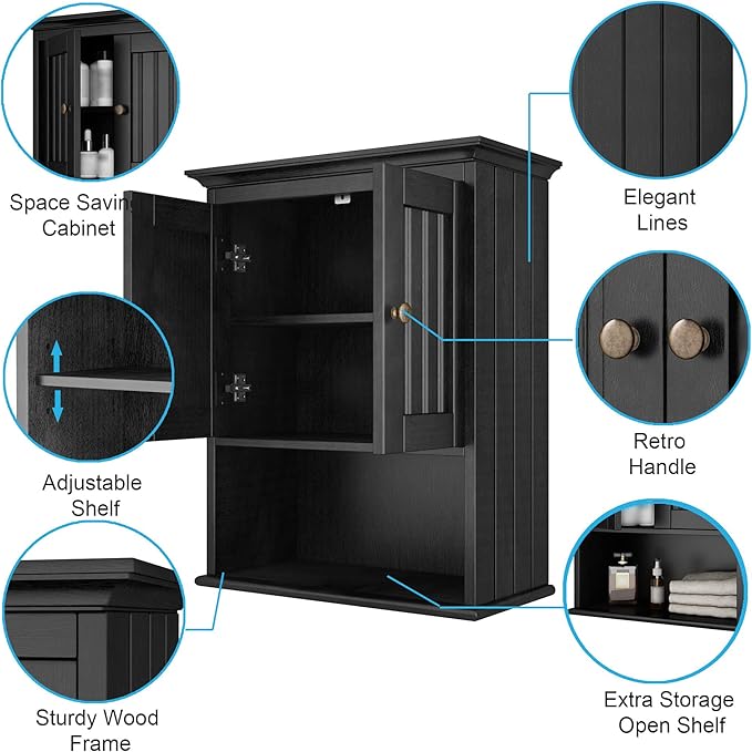 Treocho Wood Wall Cabinet Bathroom Medicine Cabinet Storage - Image 6