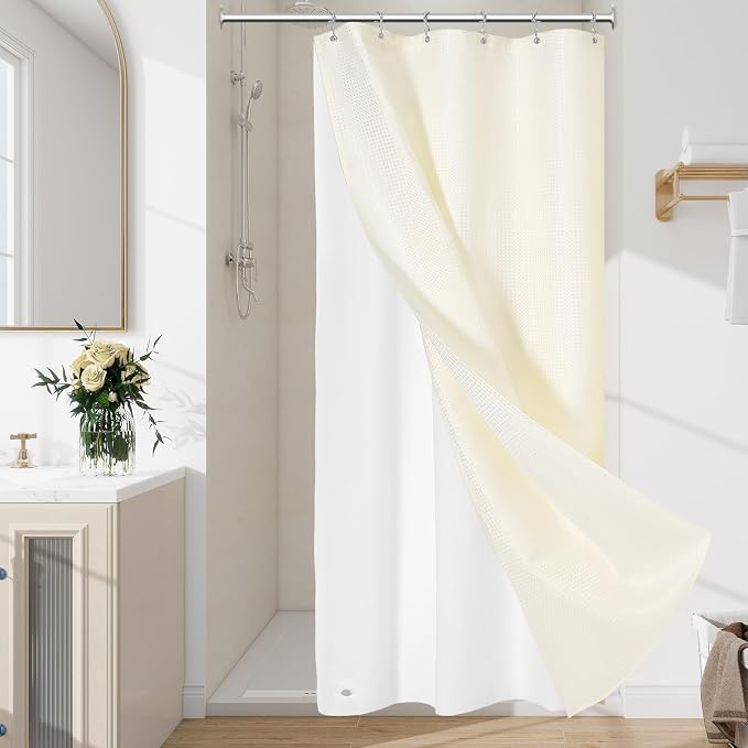 3 in 1 Stall Half Size Cream Shower Curtain Set-36 W x 72 H, Ivory Waffle by Unknown