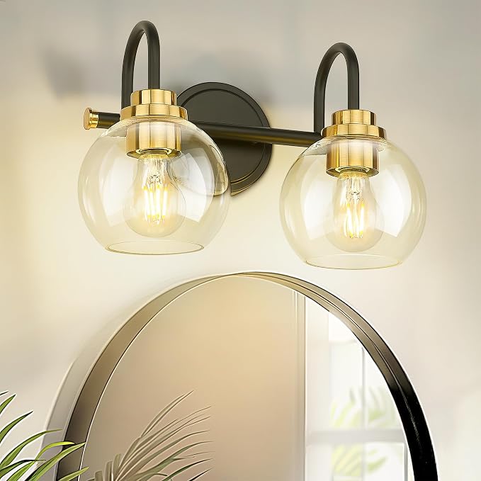 Bathroom Light Fixtures, 2-Light Black and Gold Vanity Lights - Image 8