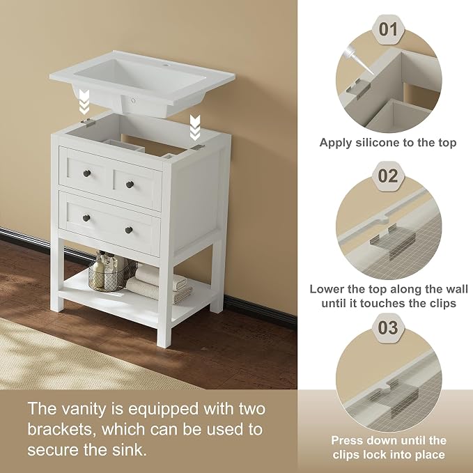 24 Inch Bathroom Vanity with Sink, Modern Bathroom Single Sink Vanity, Storage - Image 6