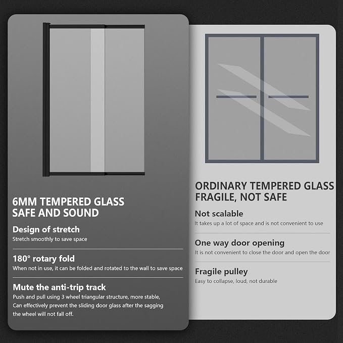 Bathtub Sliding Double Swing Door, Frameless Tempered Glass Shower Doors 22-36 - Image 5