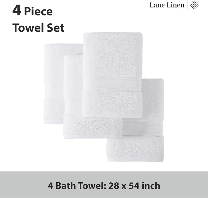 LANE LINEN 100% Cotton 4 Pack Bath Towels - Image 4