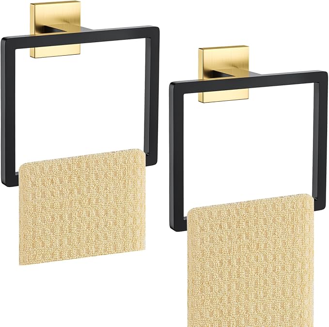 2-Piece Black Gold Towel Ring, Hand Towel Holder, Modern Towel Holder Stainless by Kiakuoow