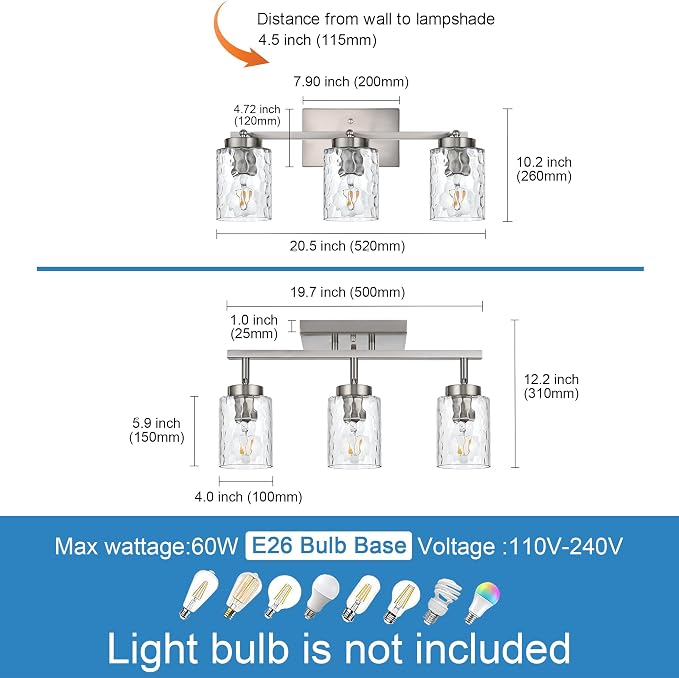 Track Ceiling Lighting, 3 Light Vanity Lights - Image 6
