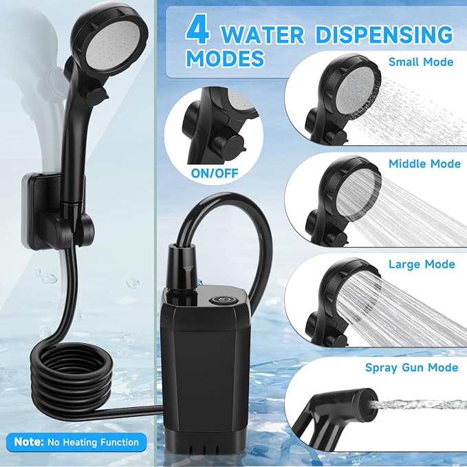 Portable Shower for Camping, Rechargeable Camping Shower Pump - Image 3