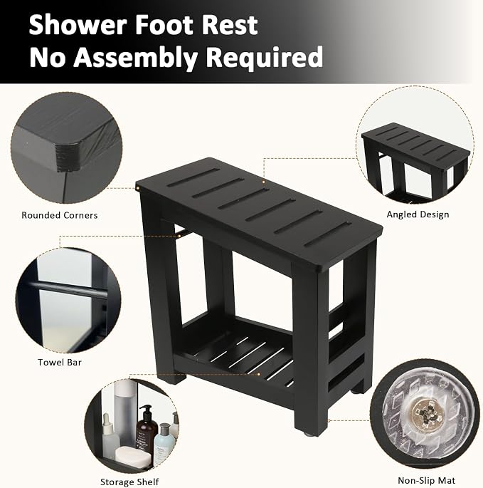 Shower Foot Rest, Small Bamboo Foot Stool - Image 3