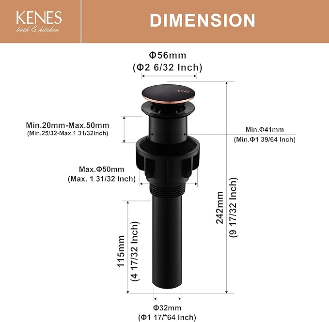 KENES Oil Rubbed Bronze Bathroom Vessel Pop Up Sink Drain, Vanity Faucet Sink - Image 6