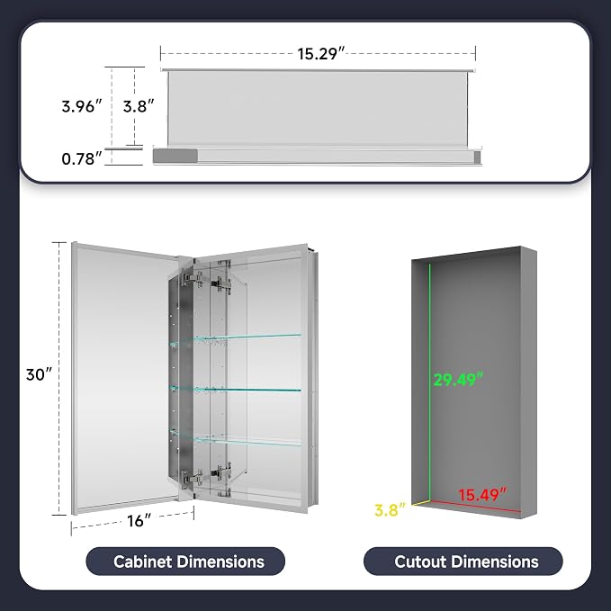 Medicine Cabinet 16" x 30", Bathroom Medicine Cabinet - Image 2