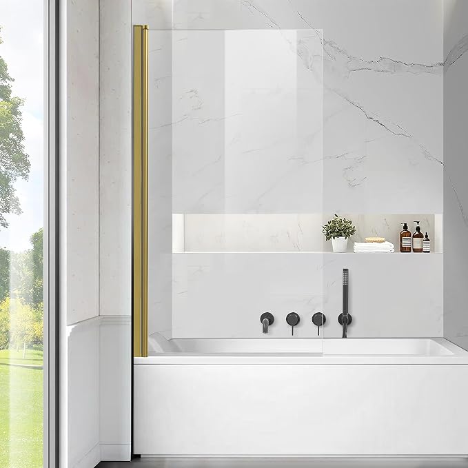 Frameless Tub Shower Door, Hinged Foldable Bathtub Screen by ExpertofShowerGlassDoor