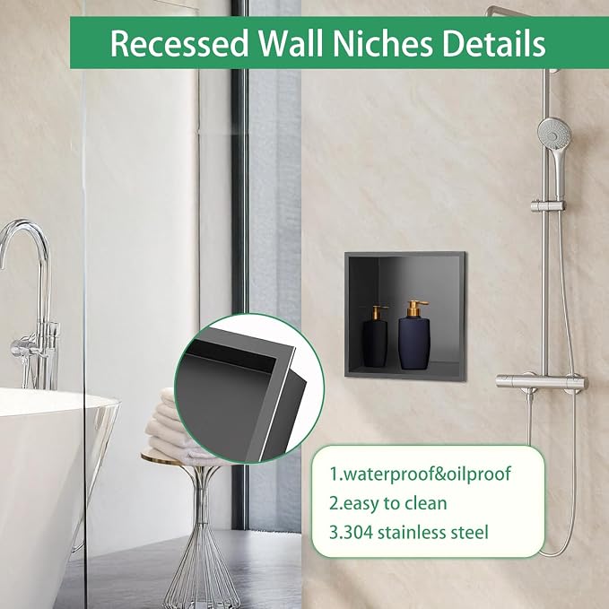 SaniteModar Shower Niche, Stainless Steel Shower Niche 12" X 12" No Tile Needed - Image 4