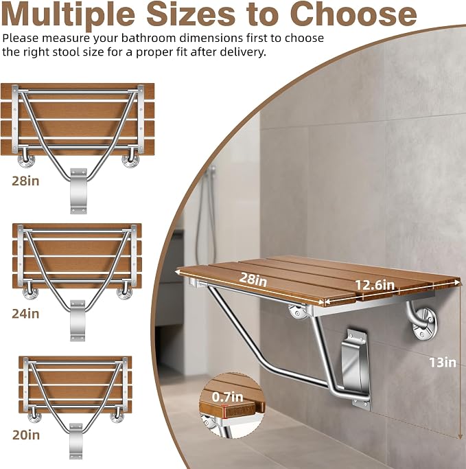 20'' Folding Shower Seat Wall Mounted, Folding Shower Bench - Image 3