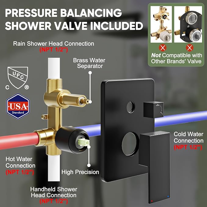 Black Shower System, Wall Mounted Shower Faucet Set - Image 7