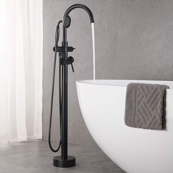 Tub Filler Freestanding Bathtub Faucet Oil Rubbed Bronze Floor Mounted Brass - Image 3