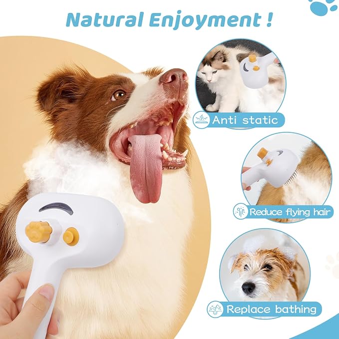 Pet Steam Brush for Dog & Cat – 3-in-1 Spray Hair Removal Comb for Shedding & - Image 3