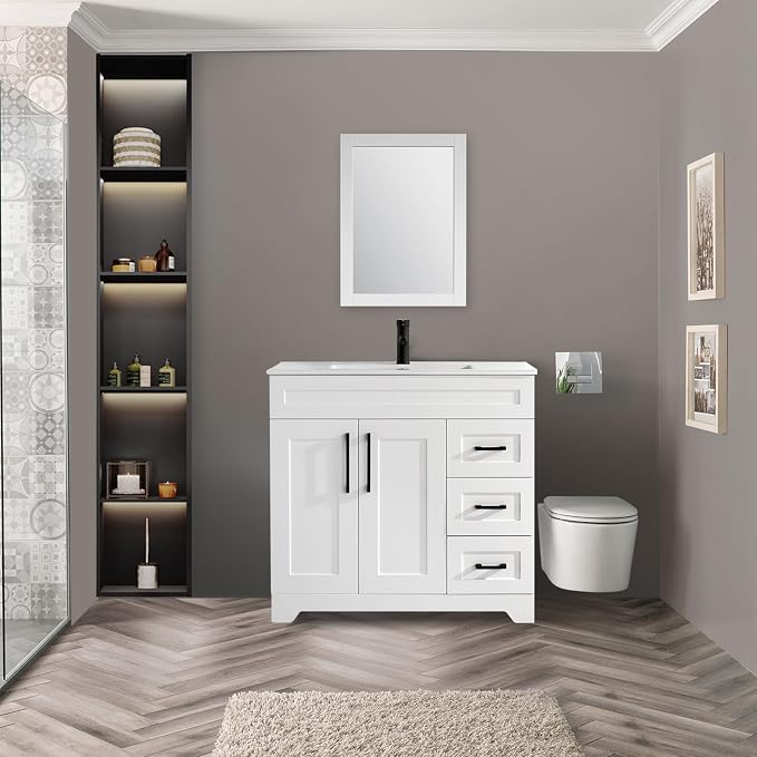 36" Bathroom Vanity with Sink Top, 2 Soft Closing Doors & 3 Full Extension - Image 2