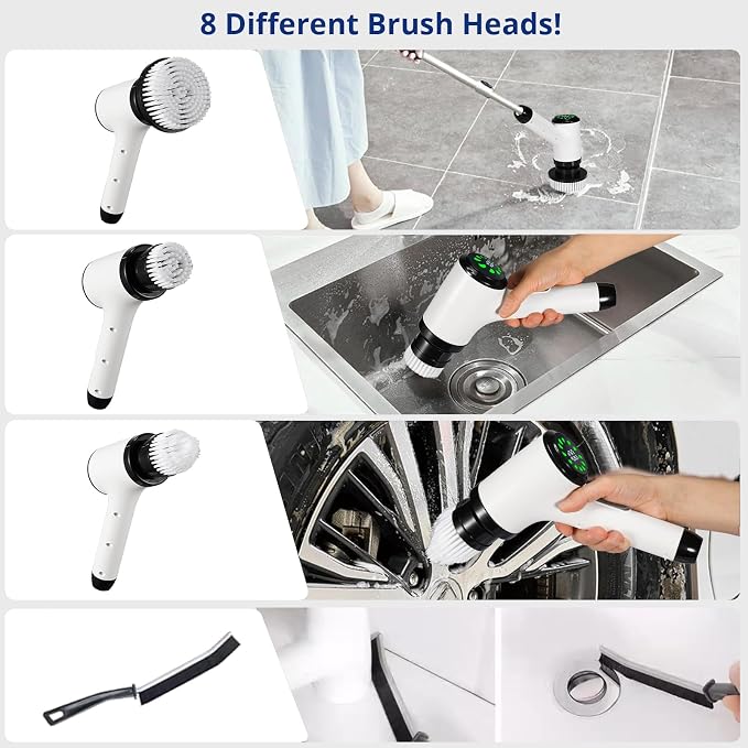 Electric Spin Scrubber for Cleaning-2 Adjustable Speeds, 8 Cleaning Brushes - Image 8