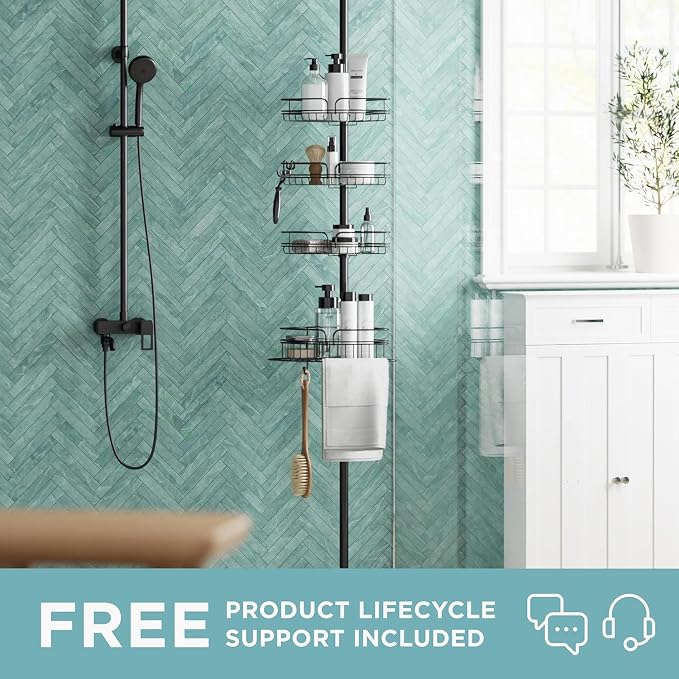 Zenna Home Tension Pole Shower Caddy Corner Organizer, Adjustable Standing - Image 2