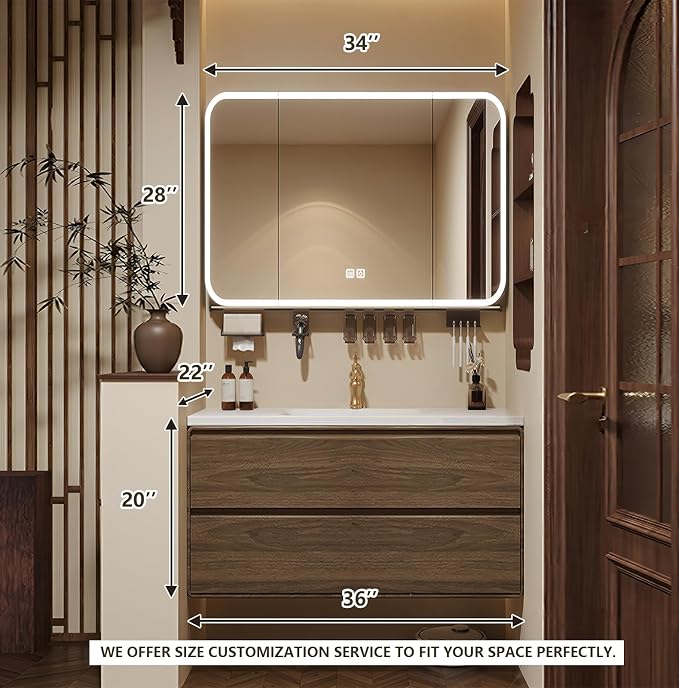 Floating Bathroom Vanity 36 inch, Restroom Vanity Set Includes Smart LED - Image 2